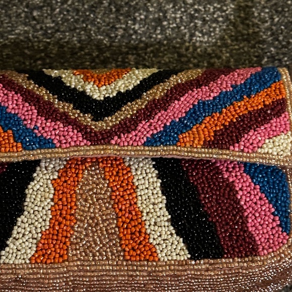 America & Beyond Luxe fully beaded Multicolor Chevron Shoulder Bag - Picture 7 of 8